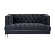 Charcoal gray button tufted velvet loveseat additional photo 3 of 2