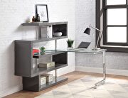 Clear glass top and gray/ chrome finish writing desk with shelf by La Spezia additional picture 2