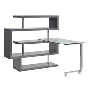 Clear glass top and gray/ chrome finish writing desk with shelf by La Spezia additional picture 5