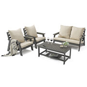 Beige cushions poly lumber 4-piece weather resistant patio conversation set by Leisure Mod additional picture 2