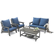 Navy blue cushions poly lumber 4-piece weather resistant patio conversation set by Leisure Mod additional picture 2