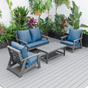 Navy blue cushions poly lumber 4-piece weather resistant patio conversation set by Leisure Mod additional picture 3