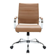 Brown faux leather and polished steel frame swivel office chair by Leisure Mod additional picture 2