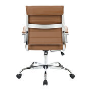 Brown faux leather and polished steel frame swivel office chair by Leisure Mod additional picture 5