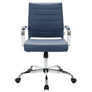 Navy blue faux leather and polished steel frame swivel office chair by Leisure Mod additional picture 2