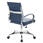 Navy blue faux leather and polished steel frame swivel office chair by Leisure Mod additional picture 4
