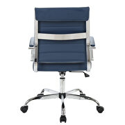 Navy blue faux leather and polished steel frame swivel office chair by Leisure Mod additional picture 5