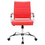 Red faux leather and polished steel frame swivel office chair by Leisure Mod additional picture 2