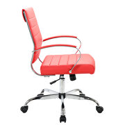 Red faux leather and polished steel frame swivel office chair by Leisure Mod additional picture 3