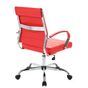 Red faux leather and polished steel frame swivel office chair by Leisure Mod additional picture 4