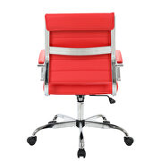 Red faux leather and polished steel frame swivel office chair by Leisure Mod additional picture 5