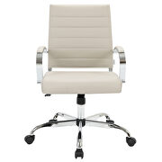 Tan faux leather and polished steel frame swivel office chair by Leisure Mod additional picture 2