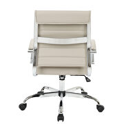 Tan faux leather and polished steel frame swivel office chair by Leisure Mod additional picture 5