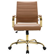 Brown faux leather and polished gold steel frame office chair by Leisure Mod additional picture 2