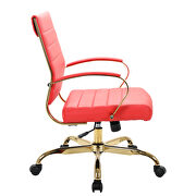 Red faux leather and polished gold steel frame office chair by Leisure Mod additional picture 3