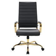Black faux leather and polished gold steel frame swivel office chair by Leisure Mod additional picture 2