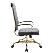 Black faux leather and polished gold steel frame swivel office chair by Leisure Mod additional picture 3