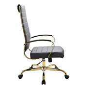 Black faux leather and polished gold steel frame swivel office chair additional photo 3 of 5