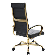 Black faux leather and polished gold steel frame swivel office chair by Leisure Mod additional picture 4