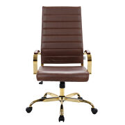 Brown faux leather and polished gold steel frame swivel office chair by Leisure Mod additional picture 2