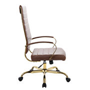 Brown faux leather and polished gold steel frame swivel office chair by Leisure Mod additional picture 3