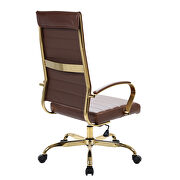 Brown faux leather and polished gold steel frame swivel office chair by Leisure Mod additional picture 4