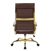 Brown faux leather and polished gold steel frame swivel office chair by Leisure Mod additional picture 5