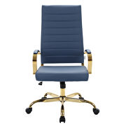 Navy blue faux leather and polished gold steel frame swivel office chair by Leisure Mod additional picture 2