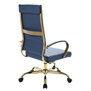 Navy blue faux leather and polished gold steel frame swivel office chair by Leisure Mod additional picture 4