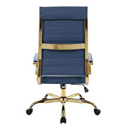 Navy blue faux leather and polished gold steel frame swivel office chair by Leisure Mod additional picture 5