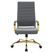 Gray faux leather and polished gold steel frame swivel office chair by Leisure Mod additional picture 2