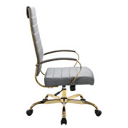 Gray faux leather and polished gold steel frame swivel office chair by Leisure Mod additional picture 3