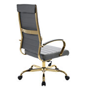 Gray faux leather and polished gold steel frame swivel office chair by Leisure Mod additional picture 4