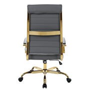 Gray faux leather and polished gold steel frame swivel office chair by Leisure Mod additional picture 5
