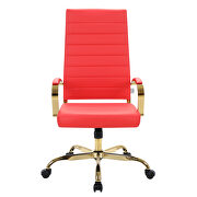 Red faux leather and polished gold steel frame swivel office chair by Leisure Mod additional picture 2