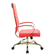 Red faux leather and polished gold steel frame swivel office chair by Leisure Mod additional picture 3