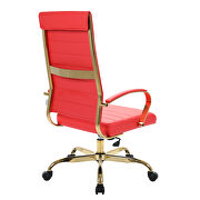 Red faux leather and polished gold steel frame swivel office chair by Leisure Mod additional picture 4