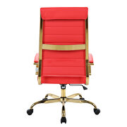 Red faux leather and polished gold steel frame swivel office chair by Leisure Mod additional picture 5