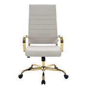 Tan faux leather and polished gold steel frame swivel office chair by Leisure Mod additional picture 2
