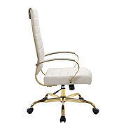 Tan faux leather and polished gold steel frame swivel office chair by Leisure Mod additional picture 3
