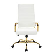 White faux leather and polished gold steel frame swivel office chair additional photo 2 of 5