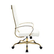 White faux leather and polished gold steel frame swivel office chair by Leisure Mod additional picture 3