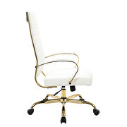 White faux leather and polished gold steel frame swivel office chair additional photo 3 of 5