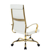 White faux leather and polished gold steel frame swivel office chair by Leisure Mod additional picture 4