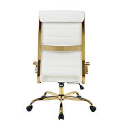 White faux leather and polished gold steel frame swivel office chair by Leisure Mod additional picture 5