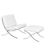 White leatherette material thick cushion chair and ottoman by Leisure Mod additional picture 2
