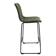 Olive green modern leather bar stool with black iron base & footrest by Leisure Mod additional picture 3