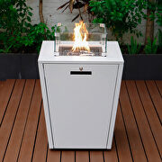 White aluminum patio modern propane fire pit side table by Leisure Mod additional picture 4