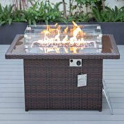 Dark brown wicker patio modern propane fire pit table by Leisure Mod additional picture 2