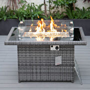 Gray wicker patio modern propane fire pit table by Leisure Mod additional picture 2